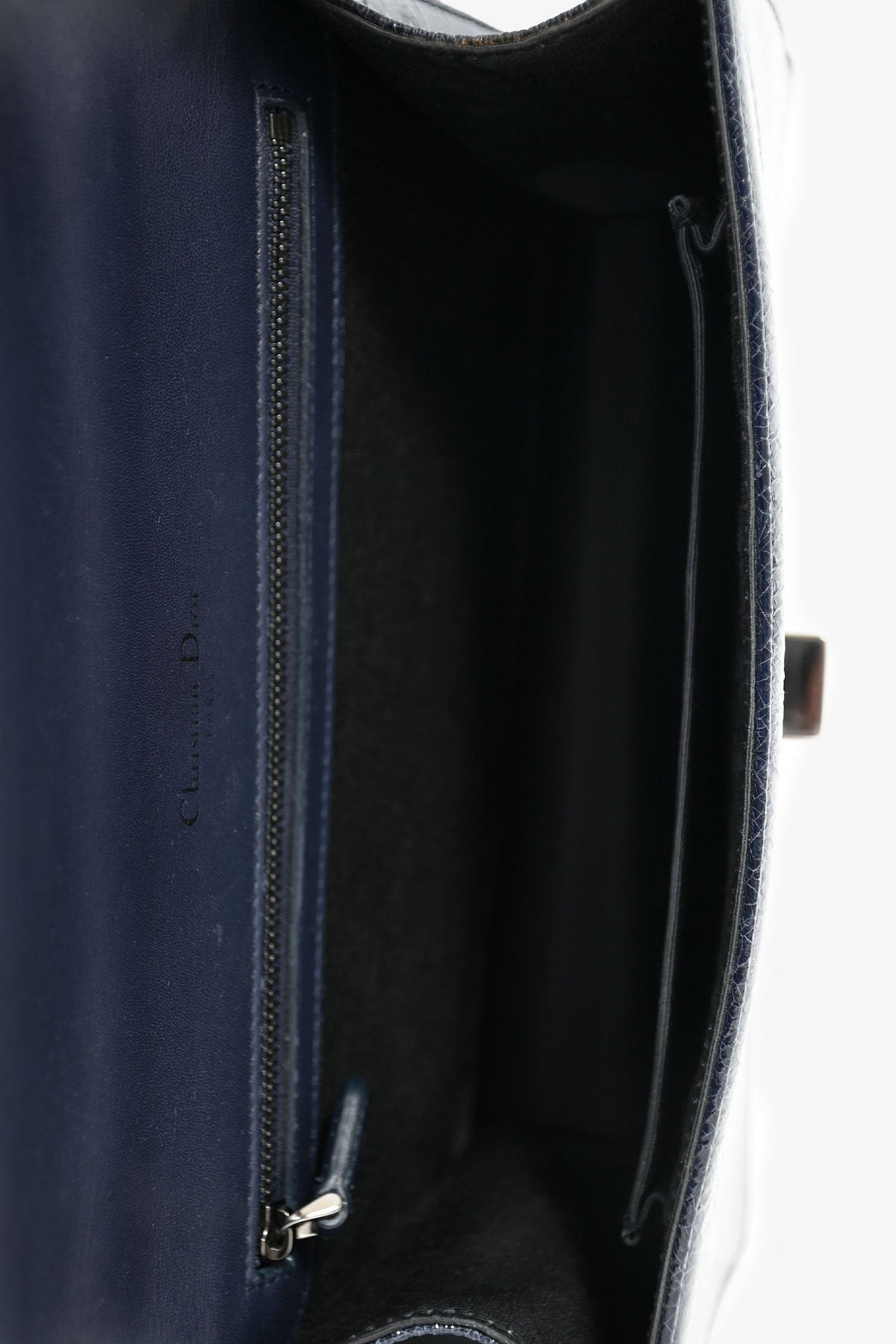 Christian Dior Navy Crackled Patent Diorama Shoulder Bag