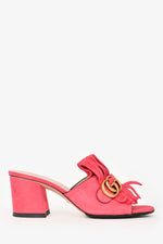 Gucci Pink Suede Leather Galassia GG Marmont Fringe Sandals Size 38