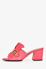 Gucci Pink Suede Leather Galassia GG Marmont Fringe Sandals Size 38
