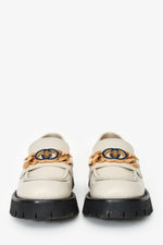Gucci White Leather GG Chain Embellished Platform Loafers Size 38.5