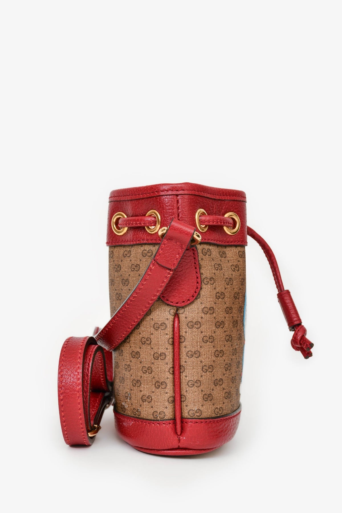 Gucci X Doreamon Brown/Red Canvas/Leather GG Supreme Mini Bucket Bag