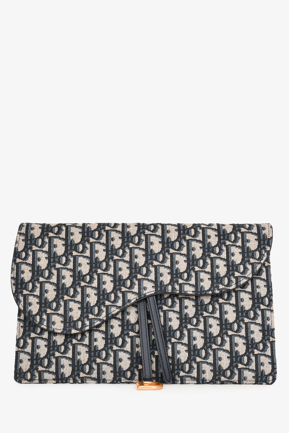 Christian Dior Navy Oblique Jacquard Saddle Clutch