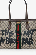 Gucci X Balenciaga Brown BB Supreme Ophidia 'This is Not a Gucci Bag' Printed Shopping Tote