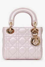 Christian Dior Pink Shimmer Cannage Leather Mini 'Lady Dior 'Top Handle with Strap (As Is)