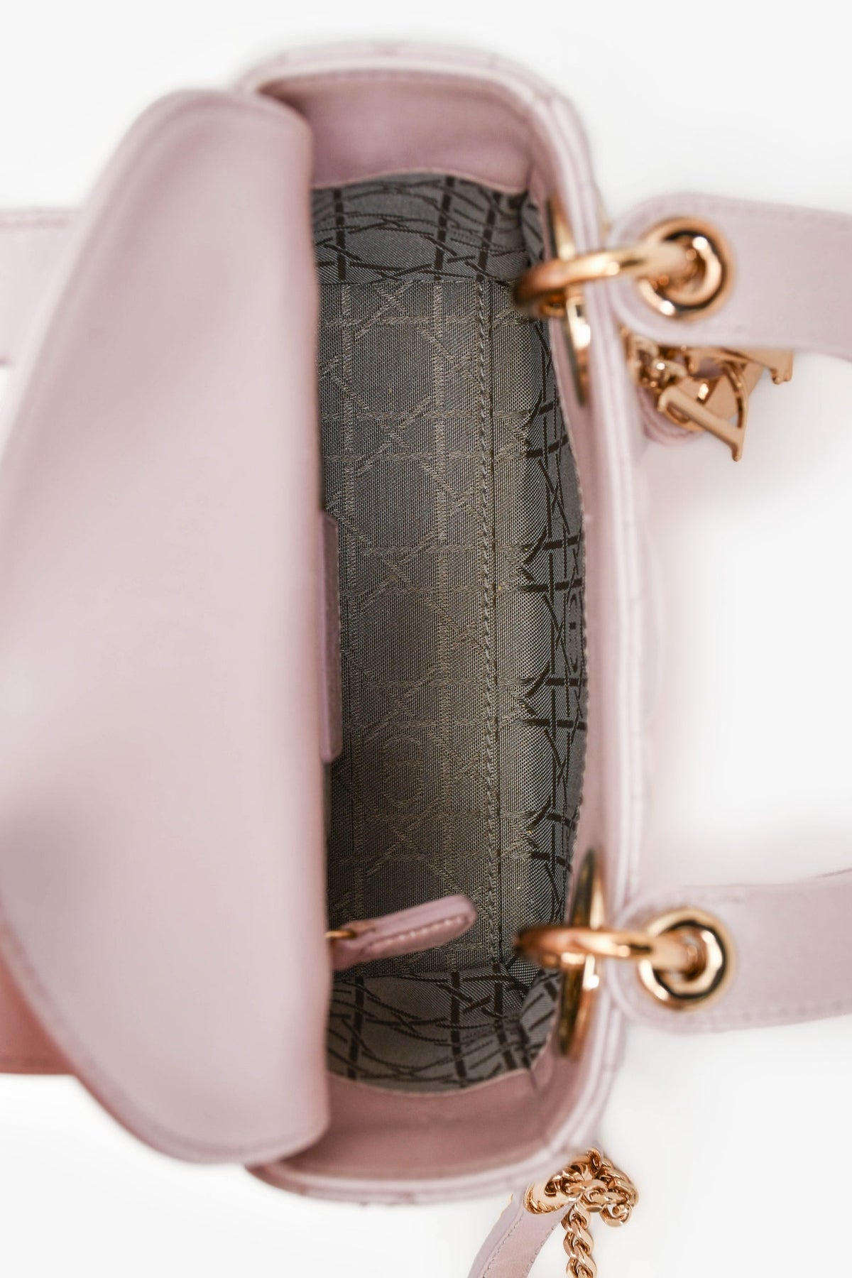 Christian Dior Pink Shimmer Cannage Leather Mini 'Lady Dior 'Top Handle with Strap (As Is)