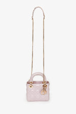 Christian Dior Pink Shimmer Cannage Leather Mini 'Lady Dior 'Top Handle with Strap (As Is)
