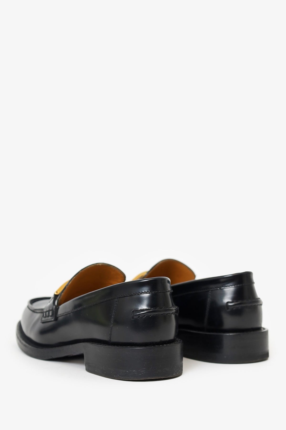 Christian Dior Black Leather Logo Plaque Loafers Size 37