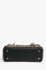 Christian Dior Black Leather Gold 'Clovers' Embroidered Mini Lady Dior