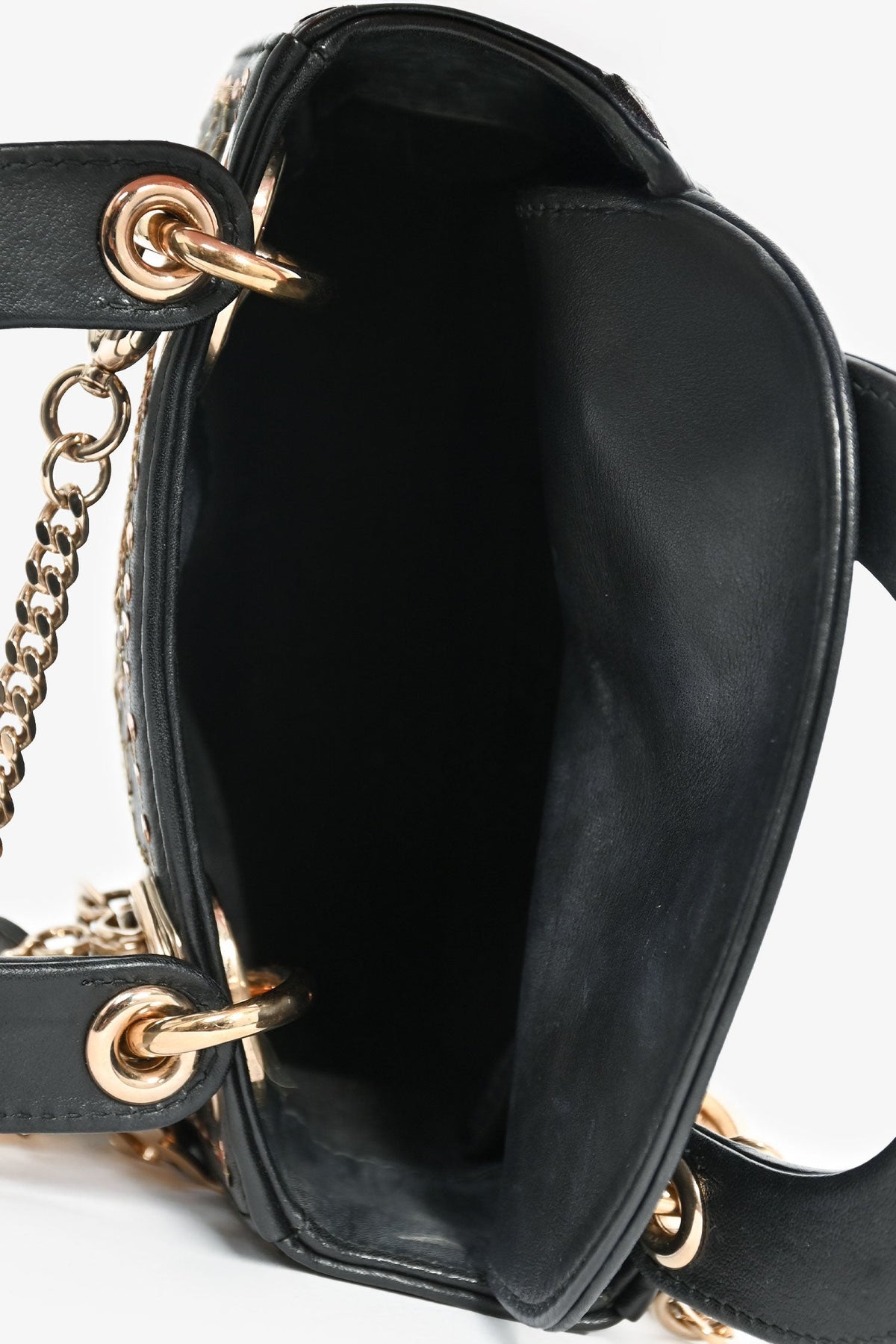 Christian Dior Black Leather Gold 'Clovers' Embroidered Mini Lady Dior