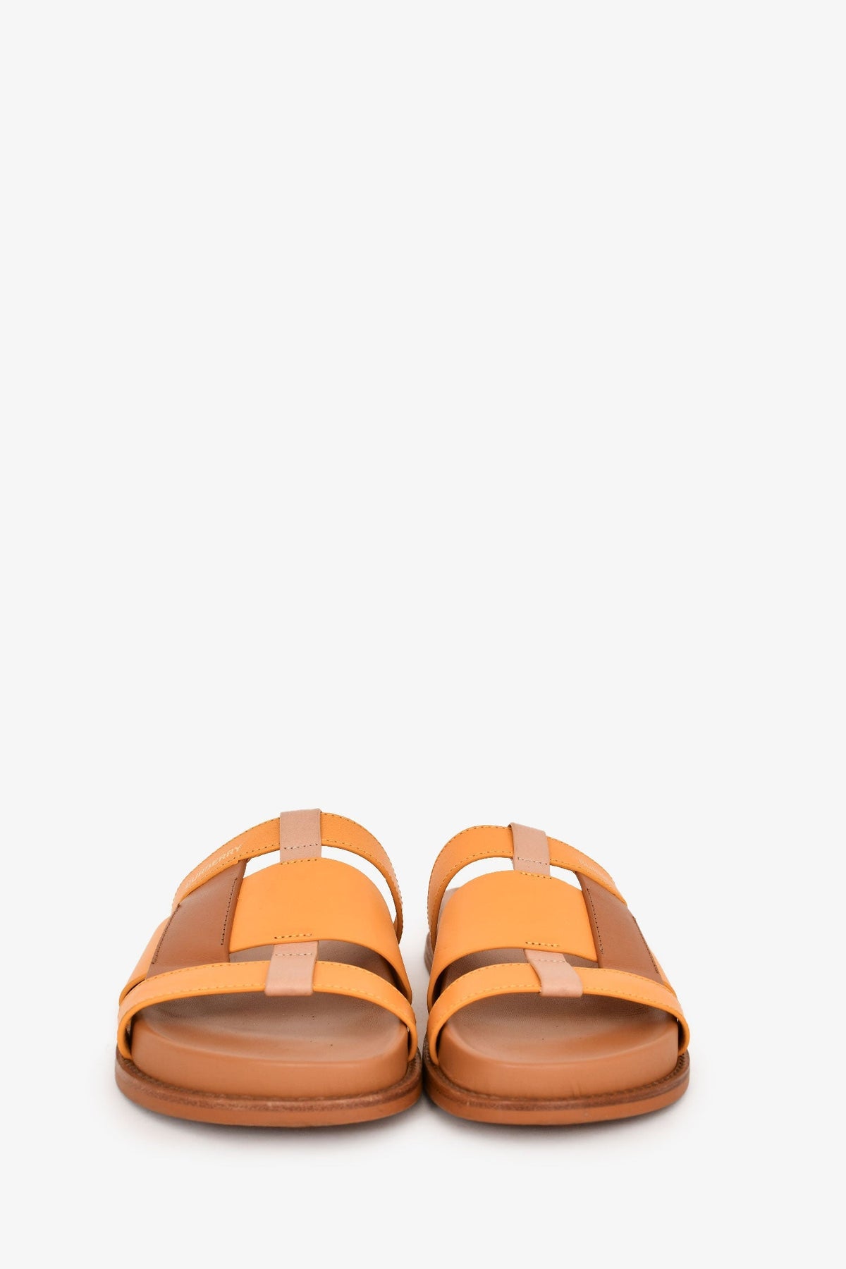 Burberry Yellow/Brown Colour Block Leather Slides Size 36.5