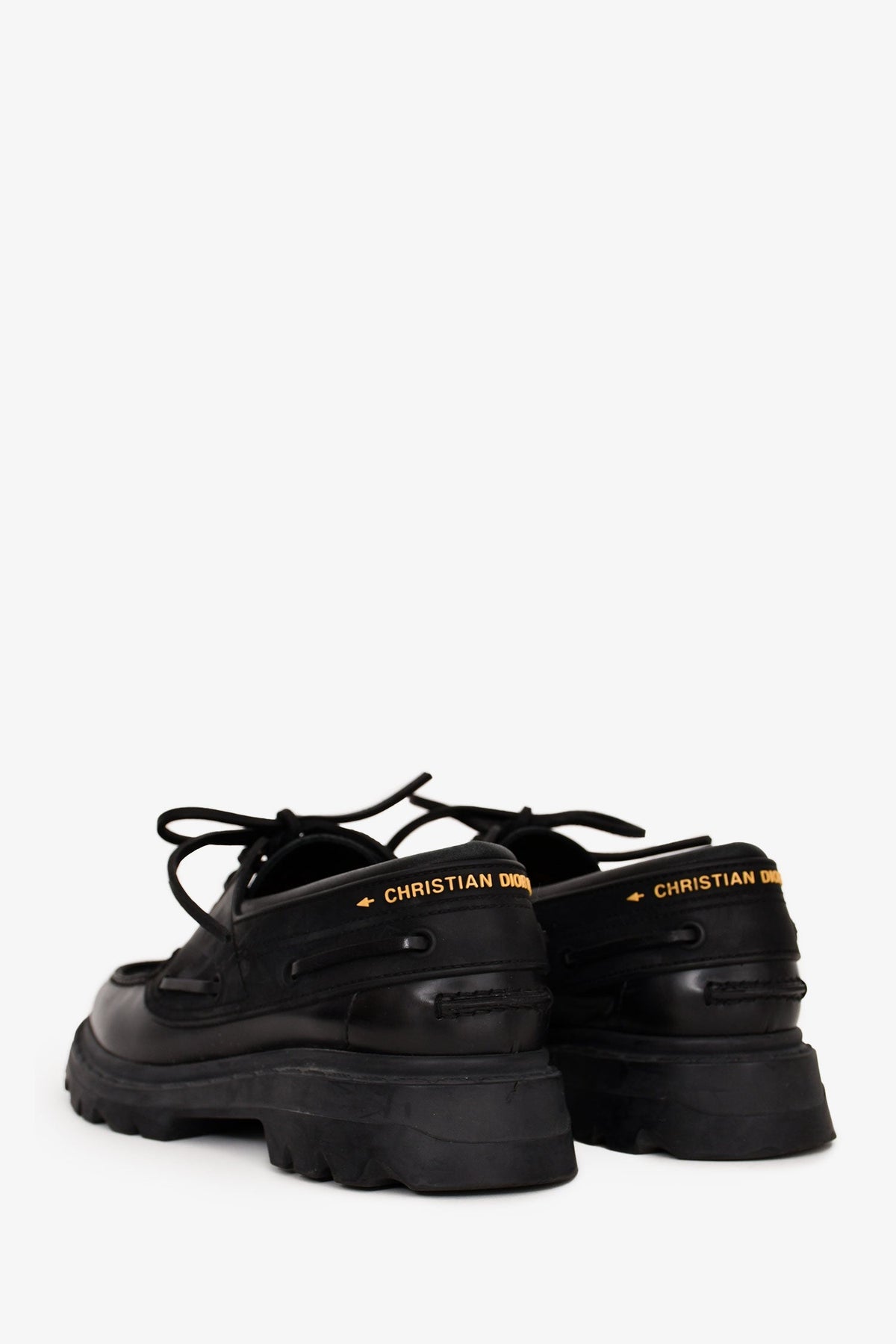 Christian Dior Black Leather Derby Boat Shoes Size 37