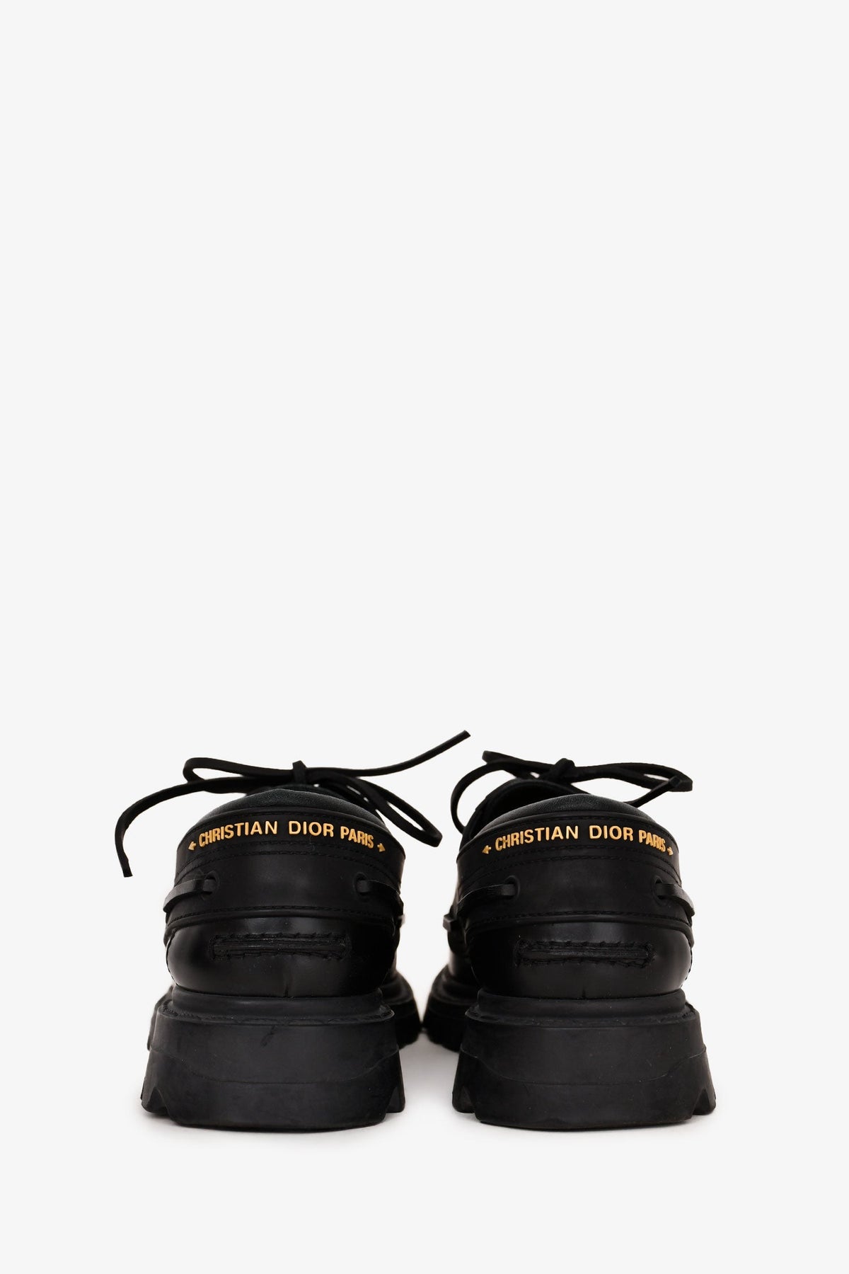 Christian Dior Black Leather Derby Boat Shoes Size 37