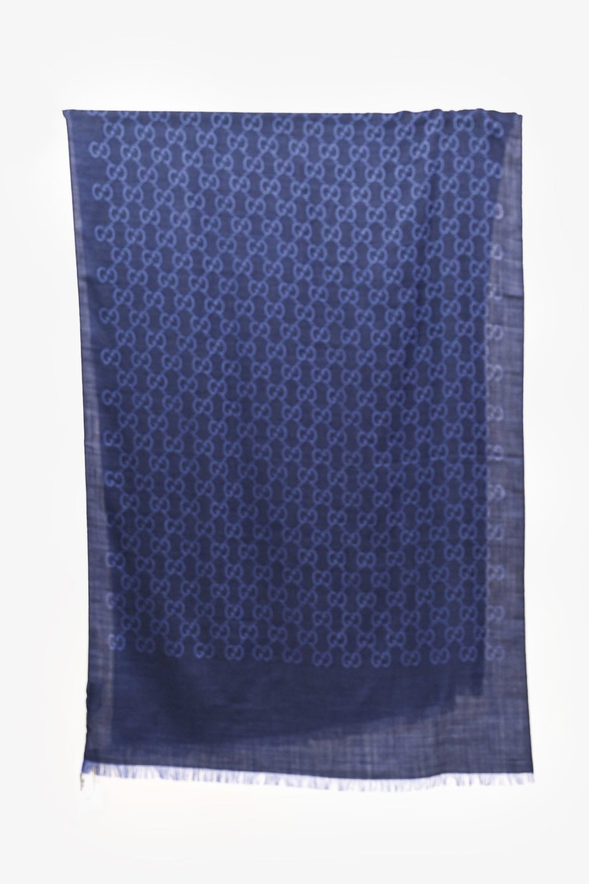 Gucci Blue Wool Silk Blend Monogram Shawl