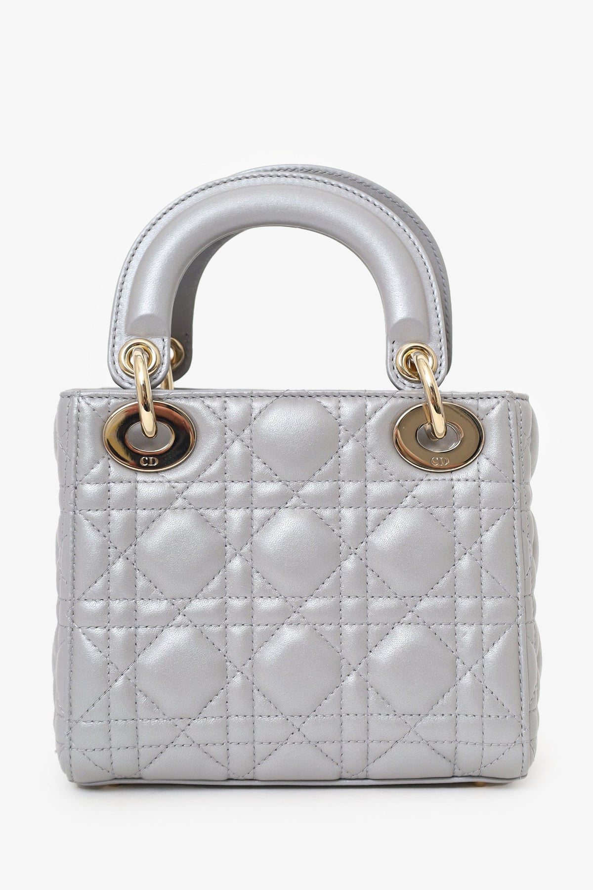 Christian Dior 2019 Grey Leather Cannage Mini Lady Dior with Strap