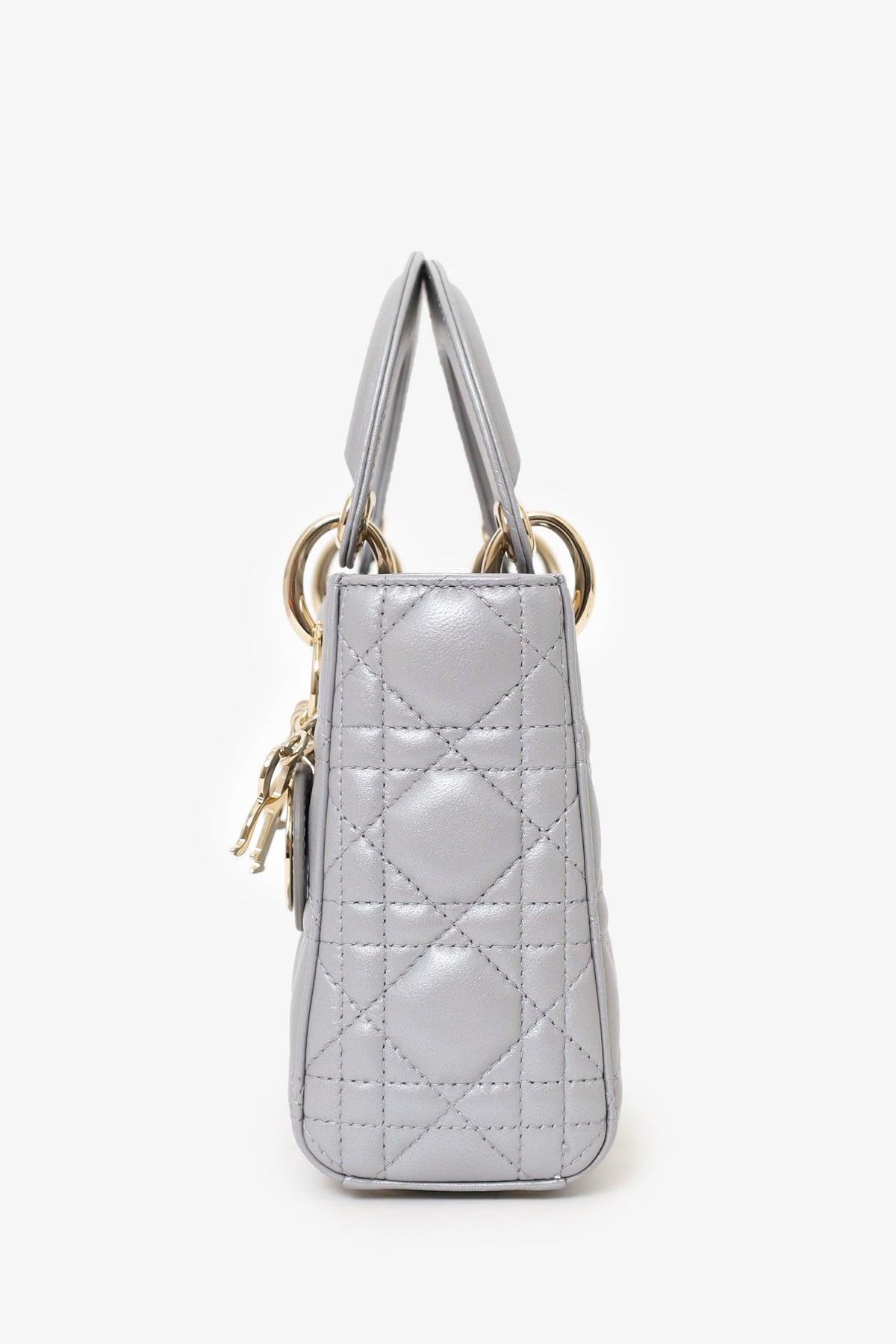 Christian Dior 2019 Grey Leather Cannage Mini Lady Dior with Strap