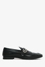 Gucci Black Leather Silver GG Loafers Size 9 Mens