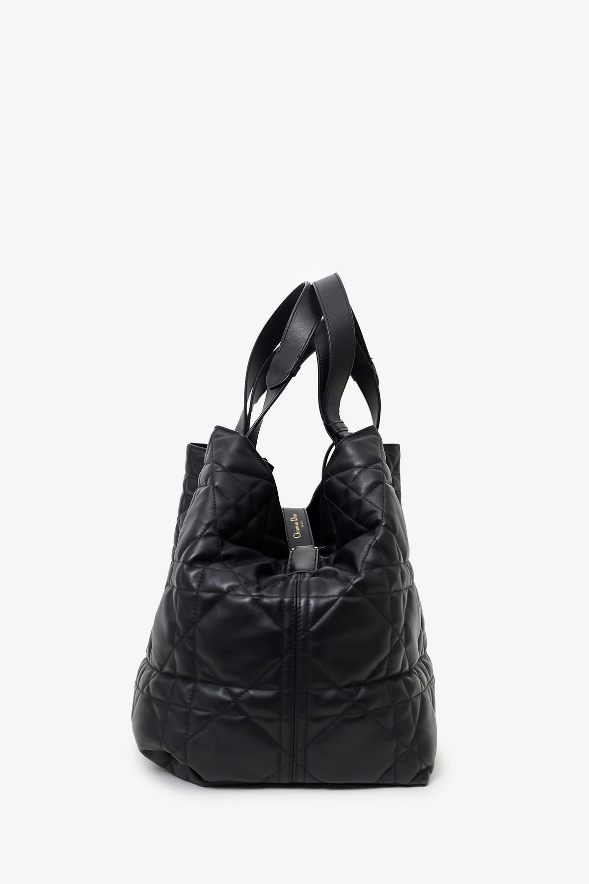 Christian Dior 2024 Black Macrocannage Calfskin Large Dior Toujours Bag With Pouch