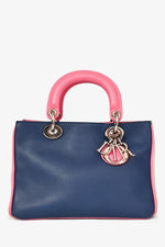 Christian Dior Navy/Pink Tri Colour Leather Mini Diorissimo Top Handle with Strap