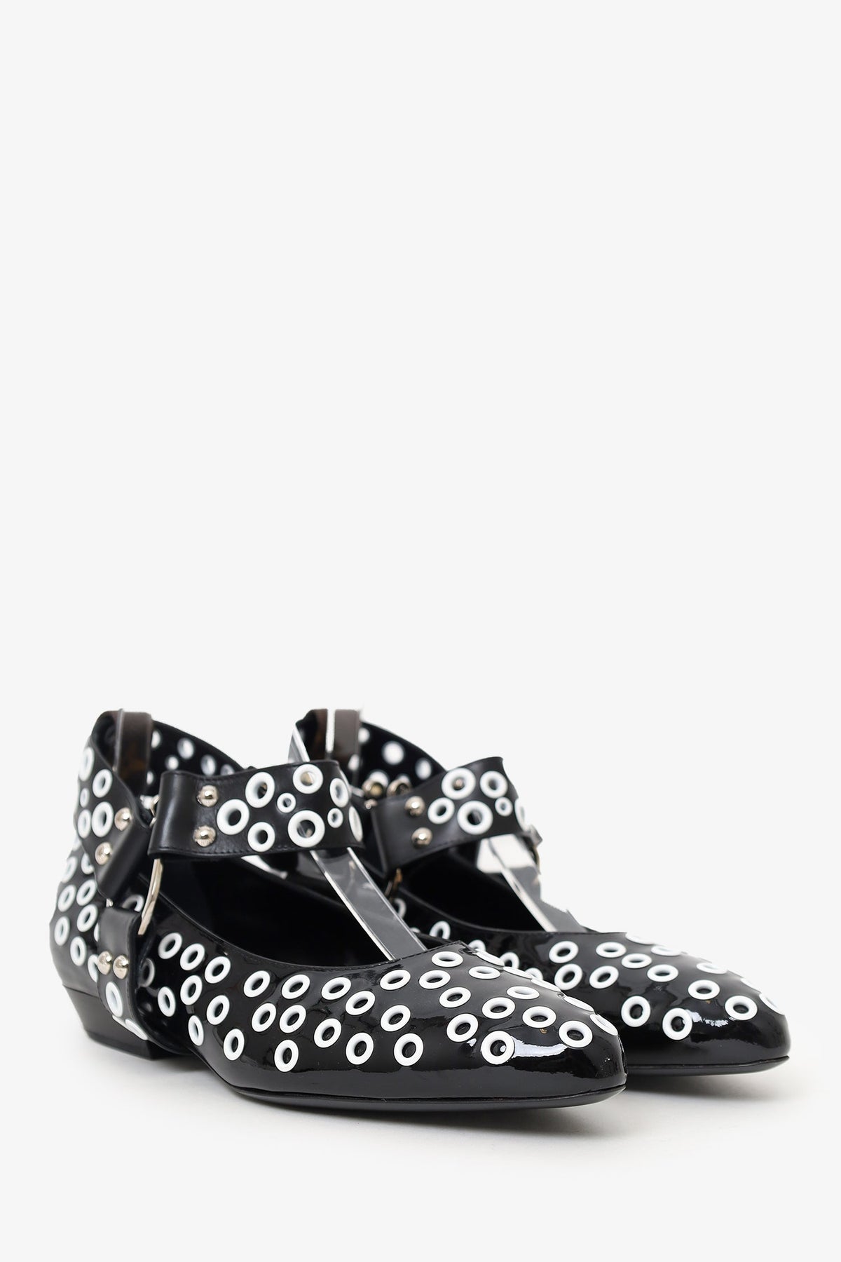 Louis Vuitton Black/White Patent Eyelet Ballet Flats Size 38.5