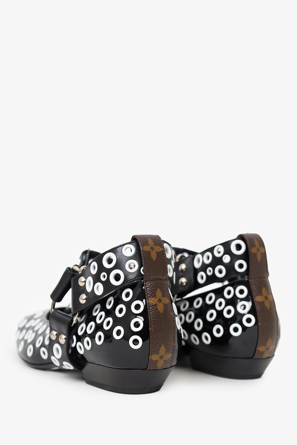 Louis Vuitton Black/White Patent Eyelet Ballet Flats Size 38.5