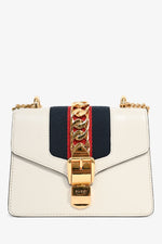 Gucci Cream Leather Web Mini Sylvie Chain Bag