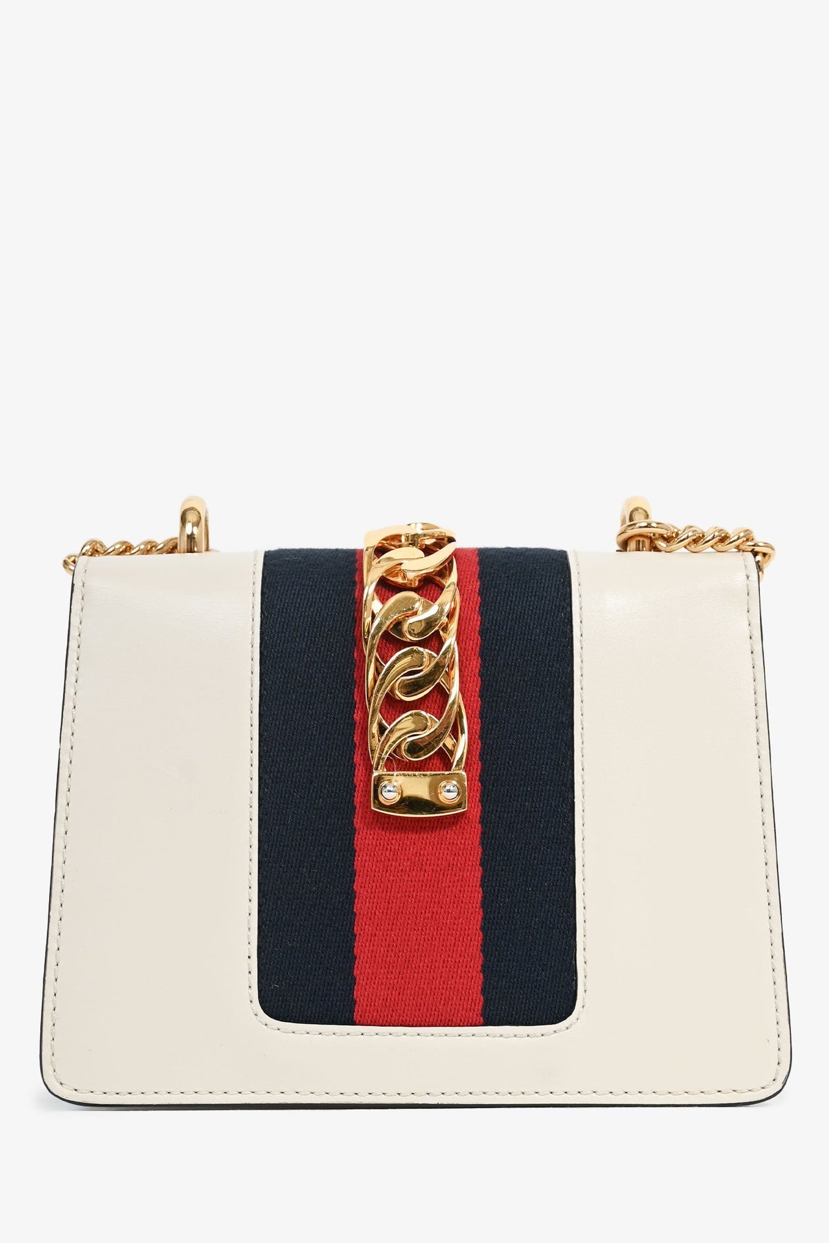 Gucci Cream Leather Web Mini Sylvie Chain Bag