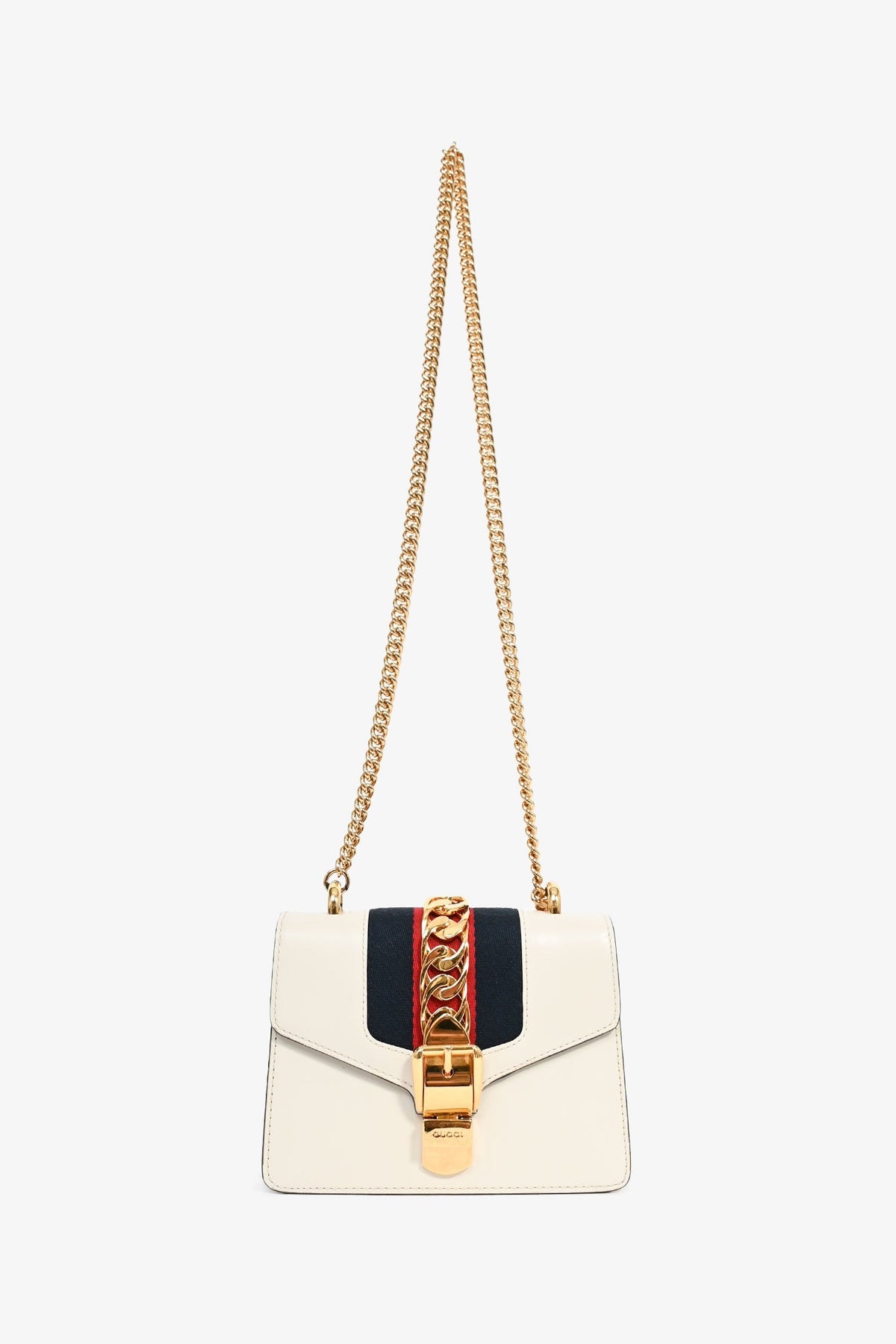 Gucci Cream Leather Web Mini Sylvie Chain Bag