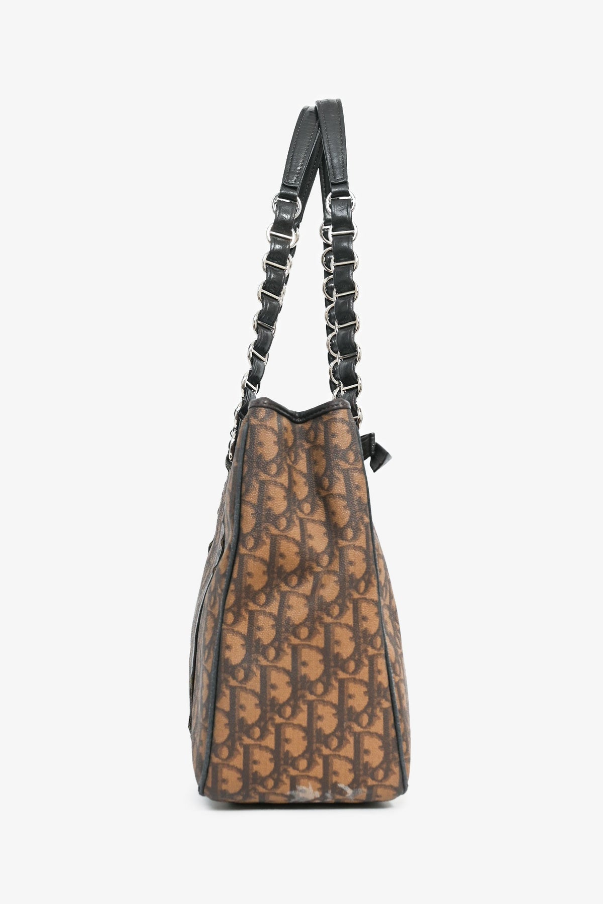 Christian Dior 2006 Brown Coated Canvas/Leather Trim Oblique Shoulder Bag (As Is)