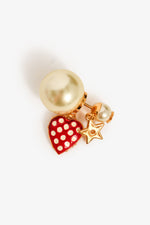 Christian Dior Gold Toned Faux Pearl Red Heart Single Tribale Earring