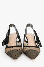 Christian Dior Black Polka Dot Mesh J'Adior Slingback Heels Size 36.5