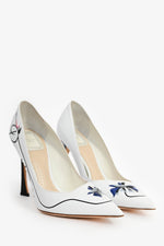 Christian Dior White Leather Navy Floral 'Paradise' Pumps Size 37