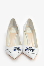 Christian Dior White Leather Navy Floral 'Paradise' Pumps Size 37