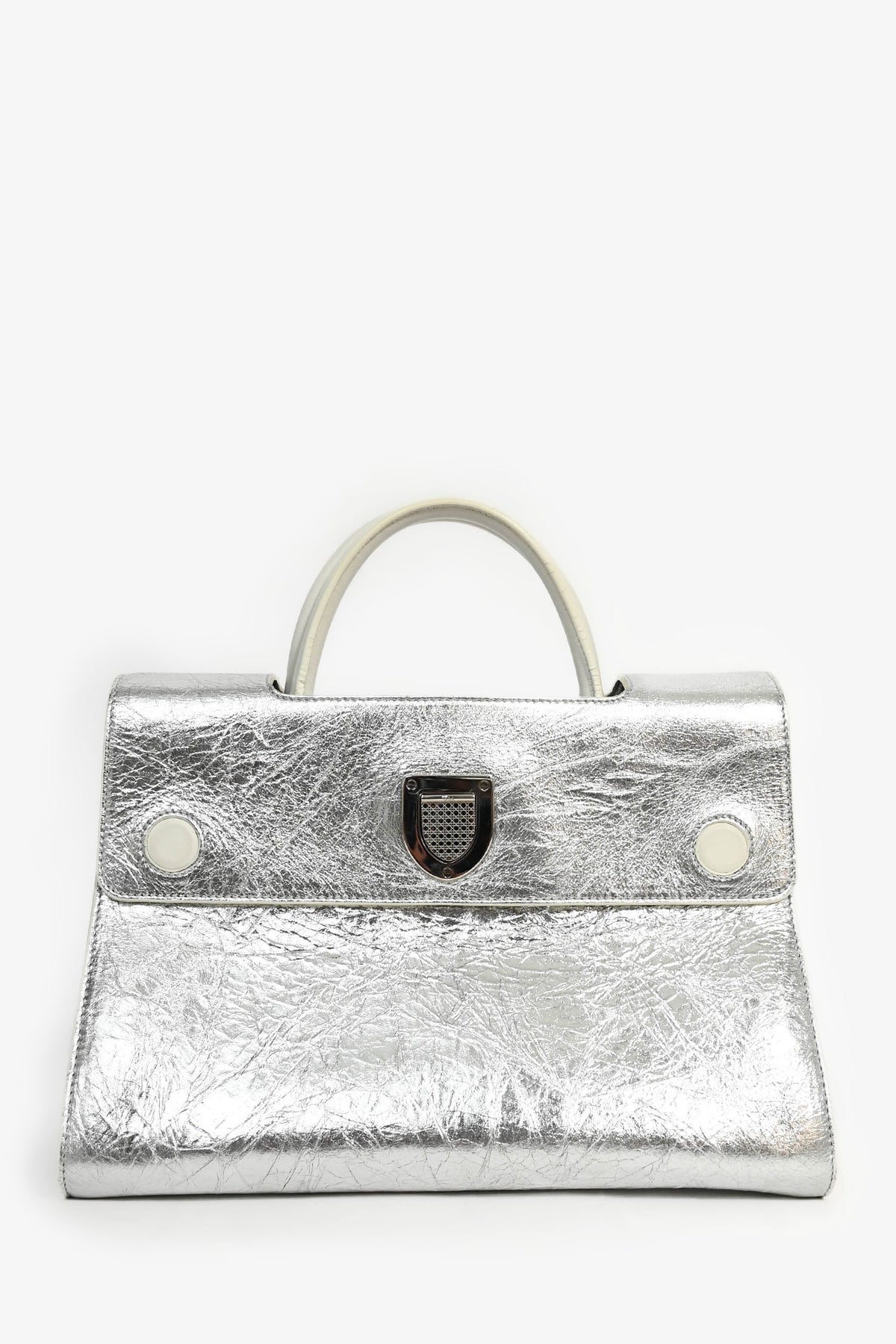Christian Dior Silver Crinkle Leather 'Diorever' Medium Top Handle with Strap