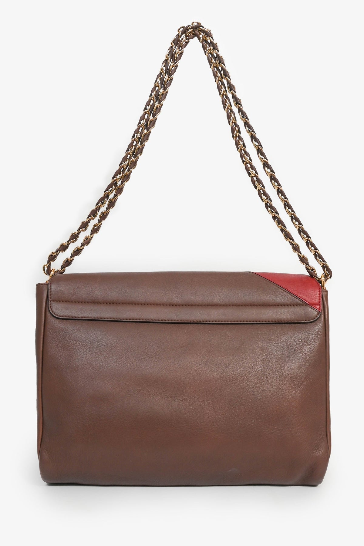 Fendi Brown/Red Leather 'Claudia' Shoulder Bag (As Is)