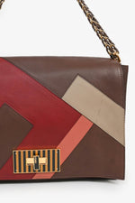 Fendi Brown/Red Leather 'Claudia' Shoulder Bag (As Is)