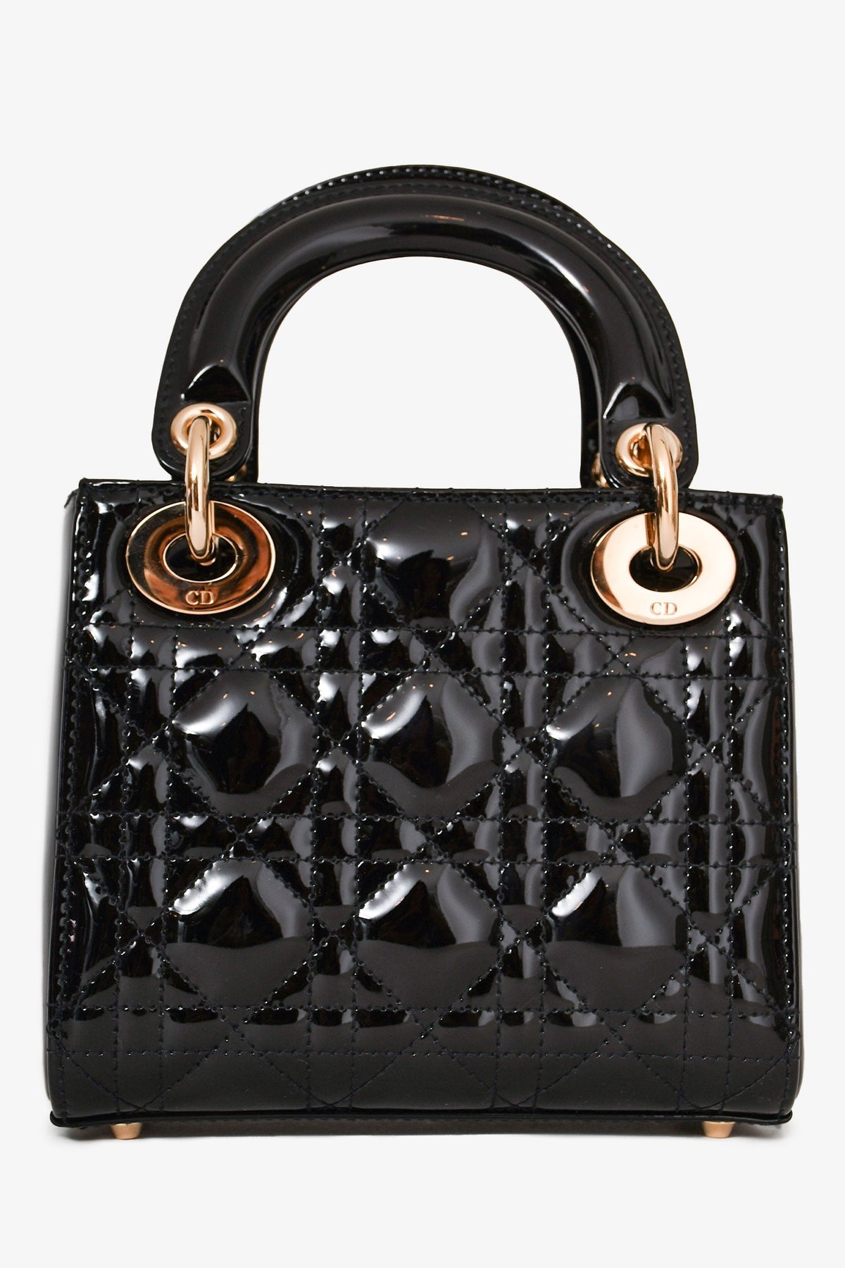 Christian Dior 2021 Black Patent Leather Mini Lady Dior Bag with Strap