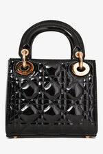 Christian Dior 2021 Black Patent Leather Mini Lady Dior Bag with Strap