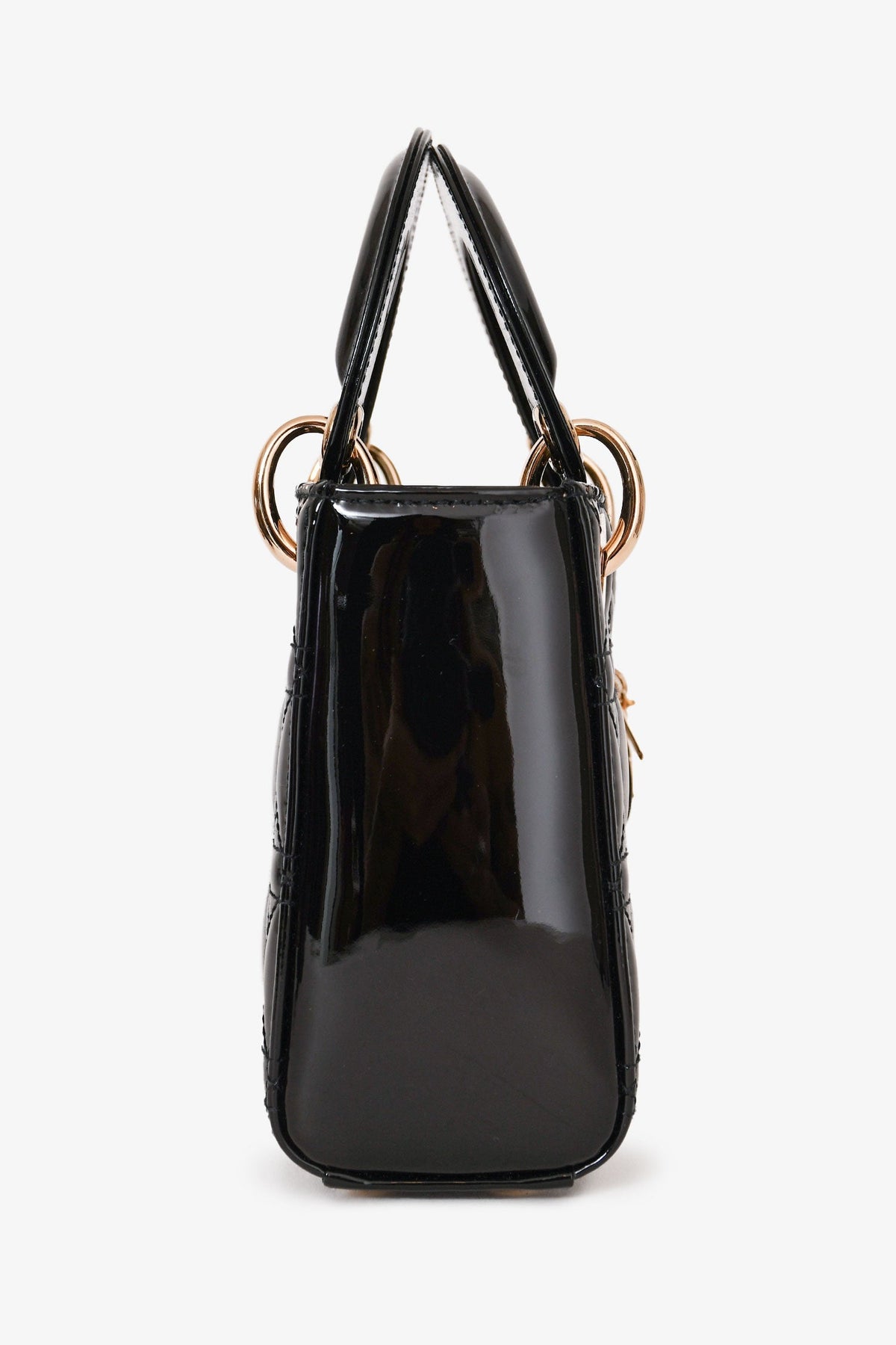 Christian Dior 2021 Black Patent Leather Mini Lady Dior Bag with Strap