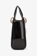 Christian Dior 2021 Black Patent Leather Mini Lady Dior Bag with Strap