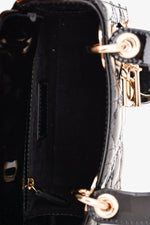 Christian Dior 2021 Black Patent Leather Mini Lady Dior Bag with Strap