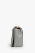 Burberry Grey Leather Quilted TB Logo Lola Flap Crossbody