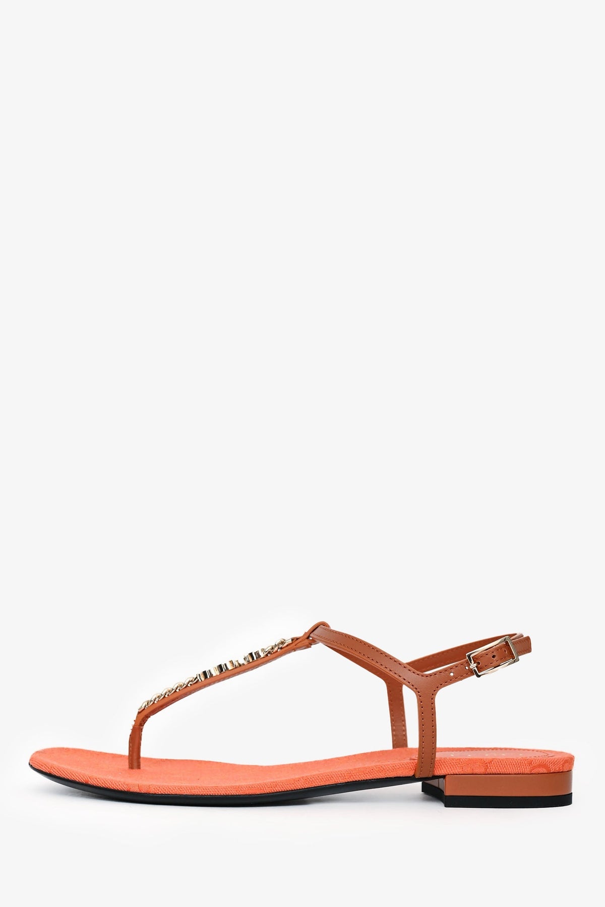 Gucci Brown/Orange Leather Chain Detailed Sandals Size 39.5