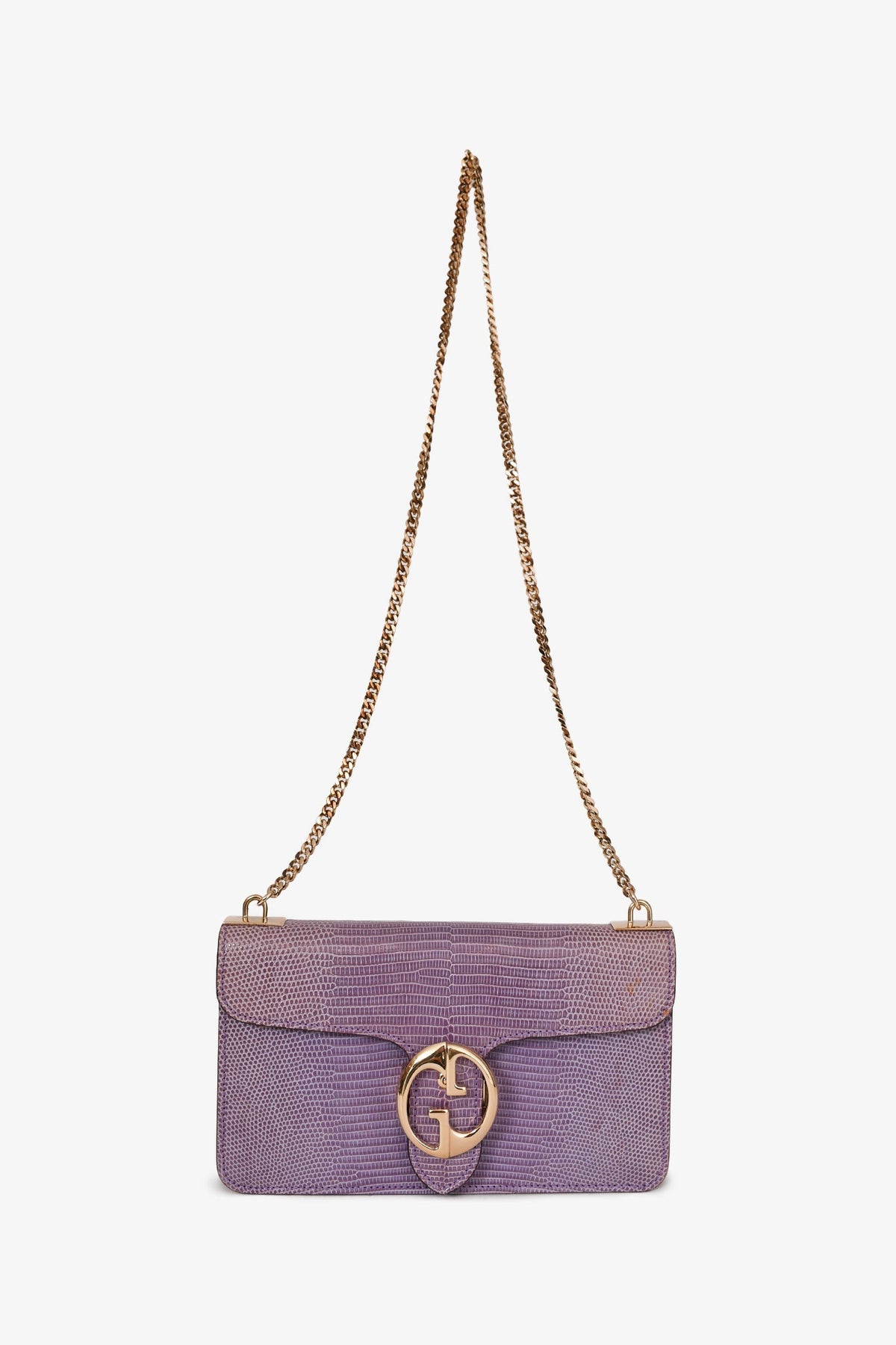 Gucci Purple Lizard Leather 1973 East West Chain Bag
