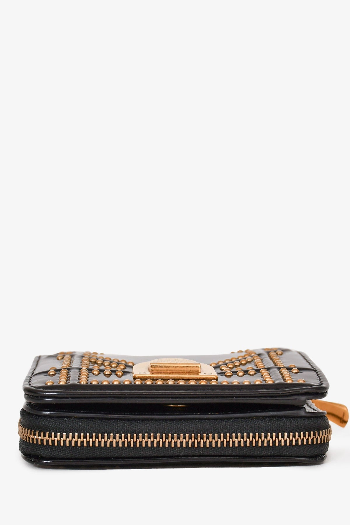 Christian Dior 2017 Black Patent Leather Studded Diorama Small Wallet