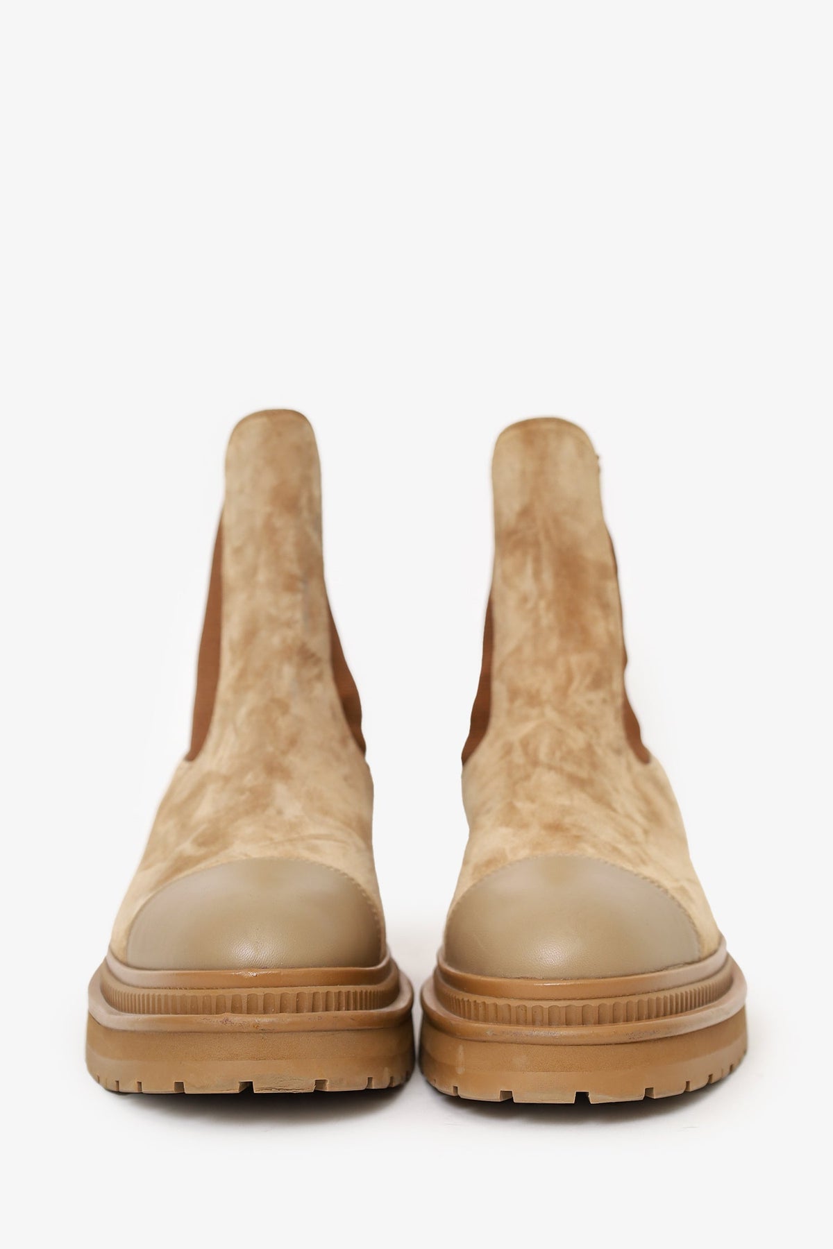 Chanel™ Tan Suede Chelsea Boots Size 38.5
