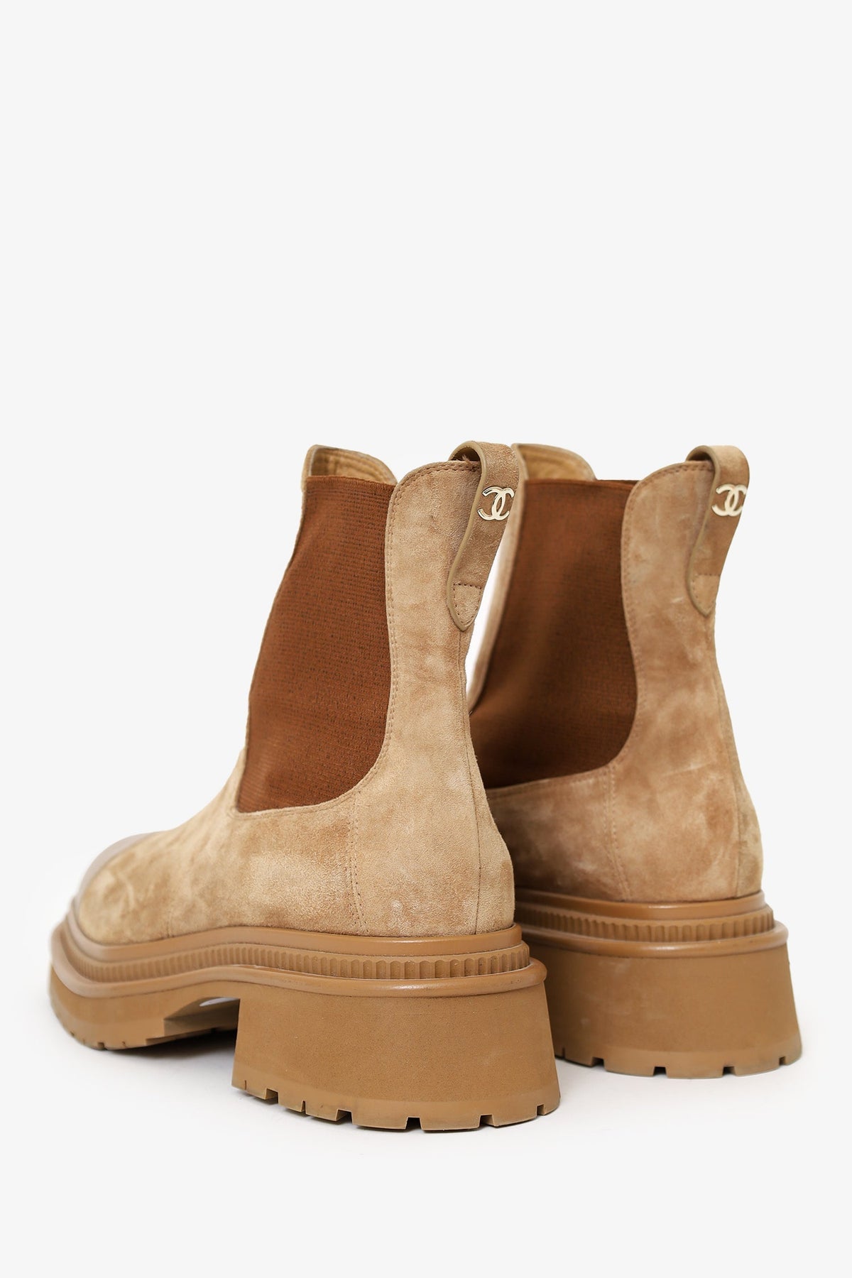 Chanel™ Tan Suede Chelsea Boots Size 38.5