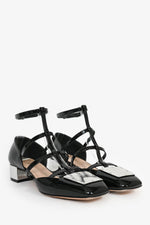 Christian Dior Black Patent T-Strap Silver Block Heels Size 37