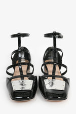 Christian Dior Black Patent T-Strap Silver Block Heels Size 37