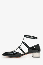 Christian Dior Black Patent T-Strap Silver Block Heels Size 37