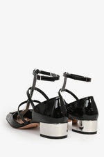 Christian Dior Black Patent T-Strap Silver Block Heels Size 37